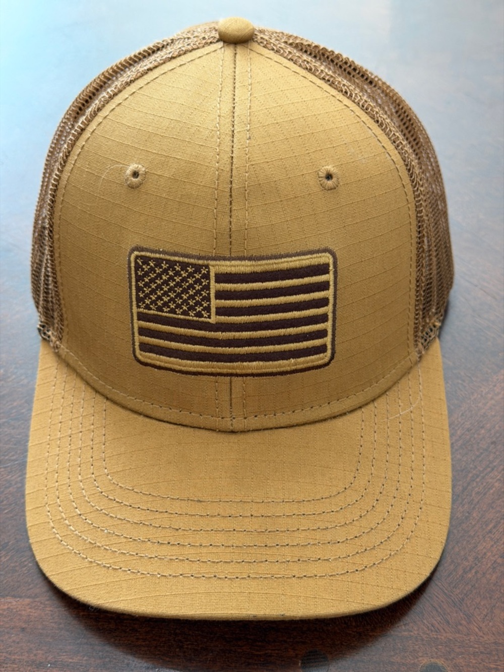 H3 Headwear American Flag Men's Mesh-Back Flag Trucker Hat - Tan